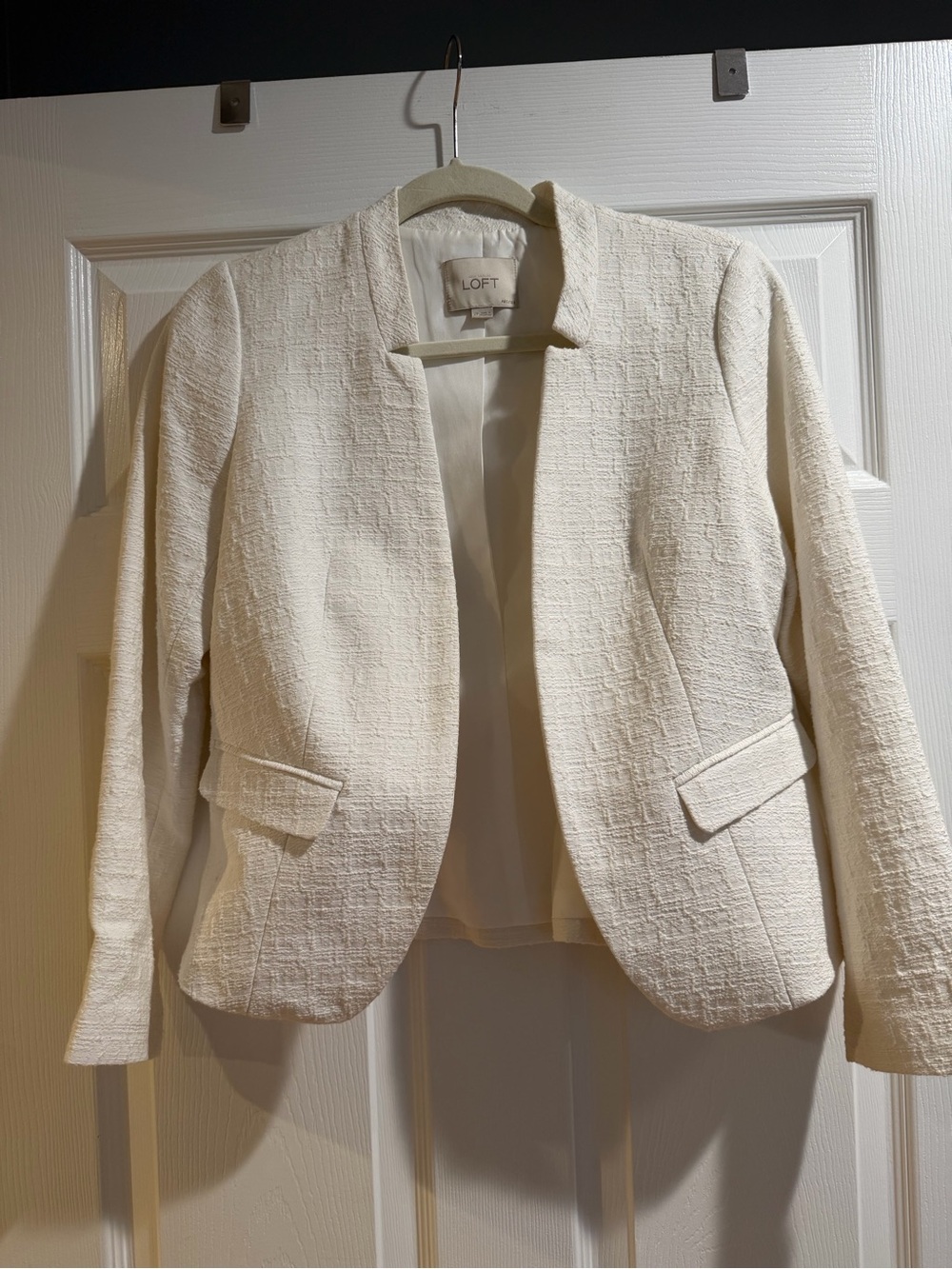 LOFT Cream Collarless Textured Blazer